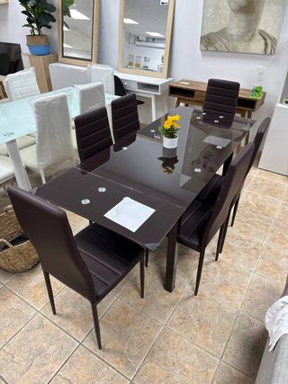 Conjunto Completo Comedor Extensible Marrón