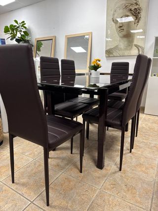 Conjunto Completo Comedor Extensible Marrón