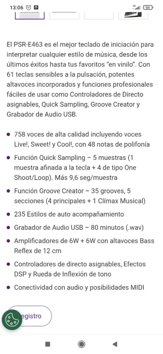 Yamaha PSR E463 con accesorios