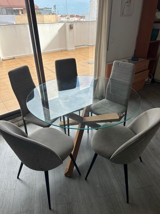 Mesa redonda cristal y madera