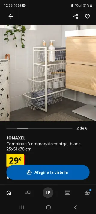 Calaixera Jonaxel Ikea Metàlica Blanca 25cm