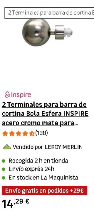 Terminaciones para barra de cortina plateadas