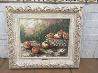 Cuadro Bodegón de manzanas en cesta
