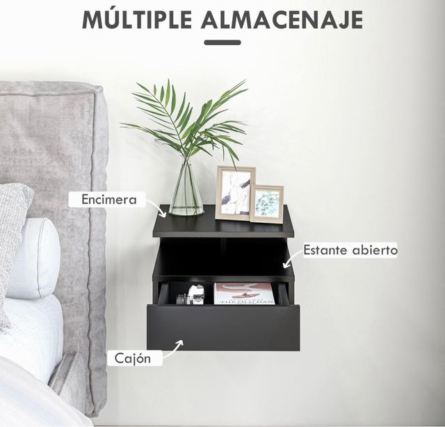 Mesitas de noche flotantes negras