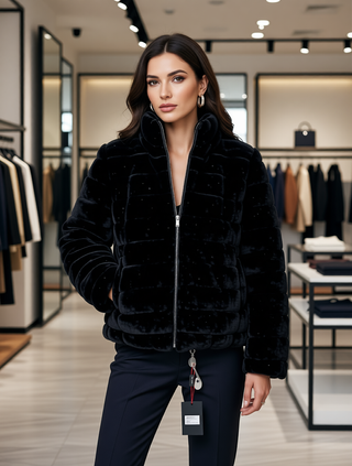 Giubbotto nero in pelliccia sintetica