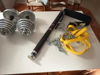 Kit musculación: Pesas, Barra y Cinturón