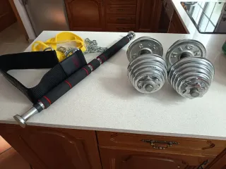 Kit musculación: Pesas, Barra y Cinturón