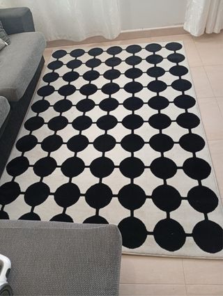 Alfombra moderna círculos blanco y negro grande