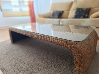 Mesa centro de yute y cristal