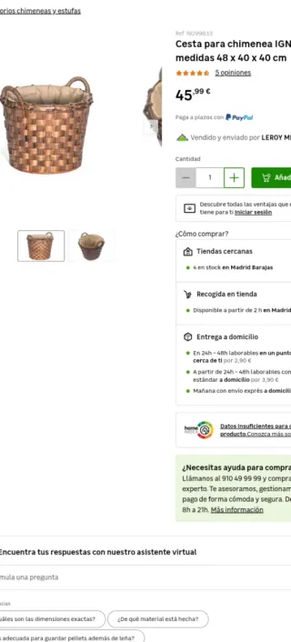 Cesta mimbre chimenea 48x40x40cm