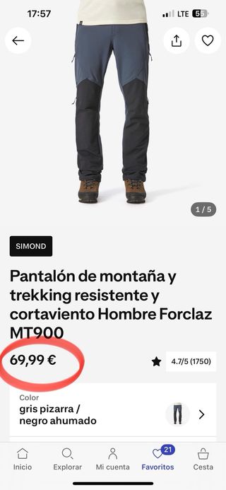 Pantalón técnico montaña trekking Forclaz L 44