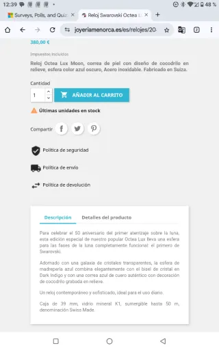 Reloj Swarovski Mujer Lujo Nuevo a estrenar