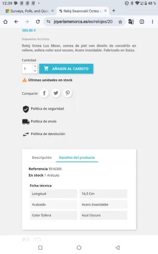 Reloj Swarovski Mujer Lujo Nuevo a estrenar