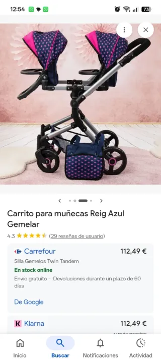 Carro de muñecas gemelar nuevo