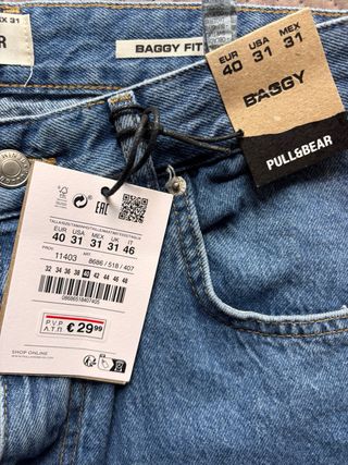Pantalón Pull&Bear Baggy Talla 40 Azul Nuevo