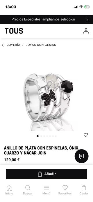 Anillo Tous Plata Espinelas Cuarzo Ónix y Nacar