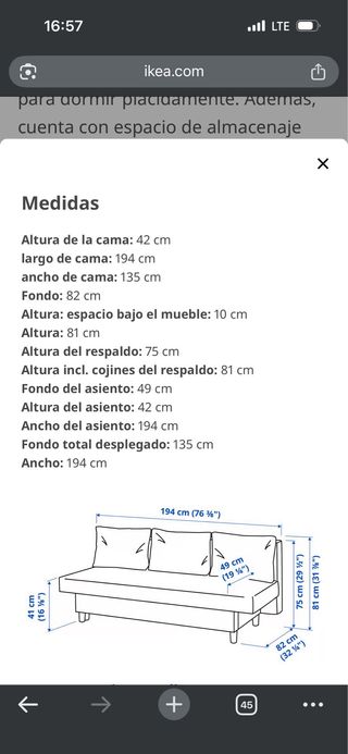 Sofá Cama Ikea Beige/Gris Corduroy