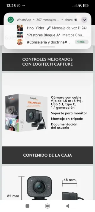Logitech StreamCam Webcam Negra