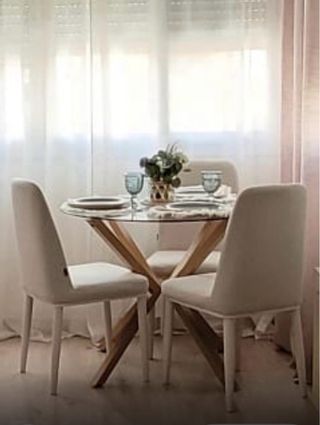 Mesa Comedor Cristal y 3 Sillas blanco roto