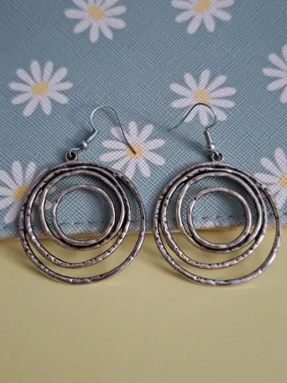Pendientes Aros Triple Círculo Plata Vieja