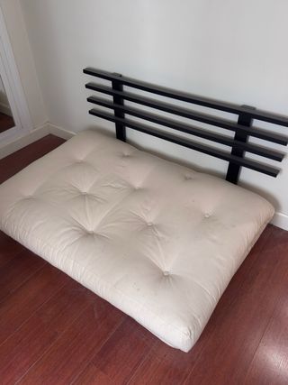 Tumbona Cama Puff Plegable Beige/Negro