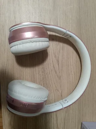Cascos diadema radio FM rosa y blanco