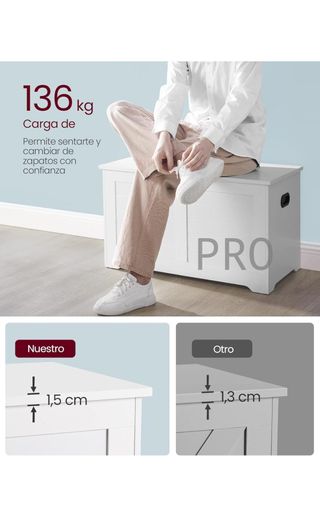 Puf con almacenaje, banco con 2 bisagras de seguridad