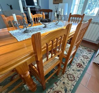 Mesa comedor extensible + 6 sillas madera