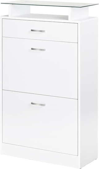 Mobile Scarpiera con 2 Ante a 2 Livelli, Cassetto