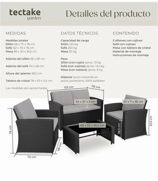 Conjunto Tectake Exterior Ratán y Cristal