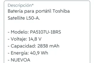 Batería Toshiba Satellite L50-A PA5107U-1BRS