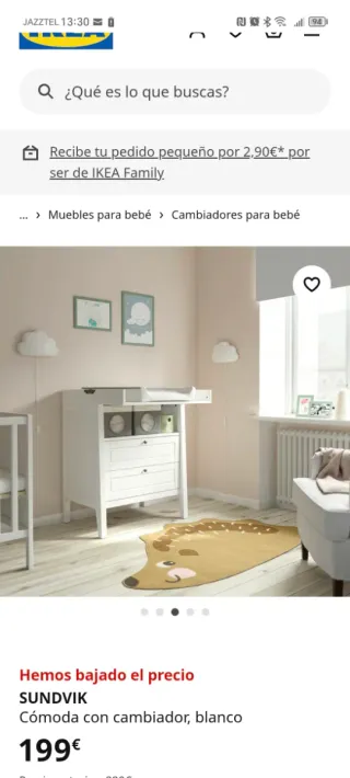 Cómoda cambiador IKEA SUNDVIK blanca.