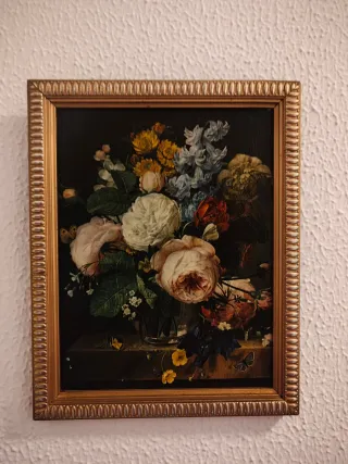 Cuadro pequeño flores marco dorado