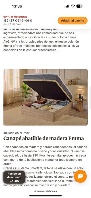 Cama Canapé Matrimonio Beige/Marrón 150x200cm