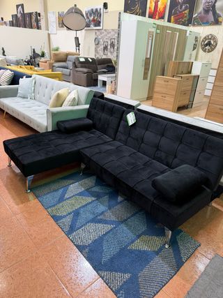Sofá Cama Chaise Longue Negro y Verde