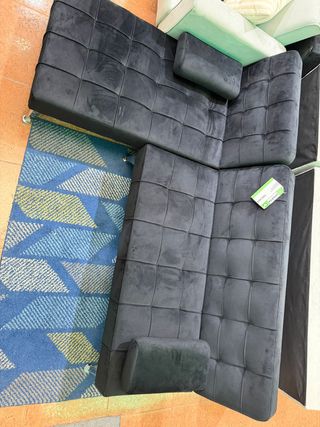 Sofá Cama Chaise Longue Negro y Verde