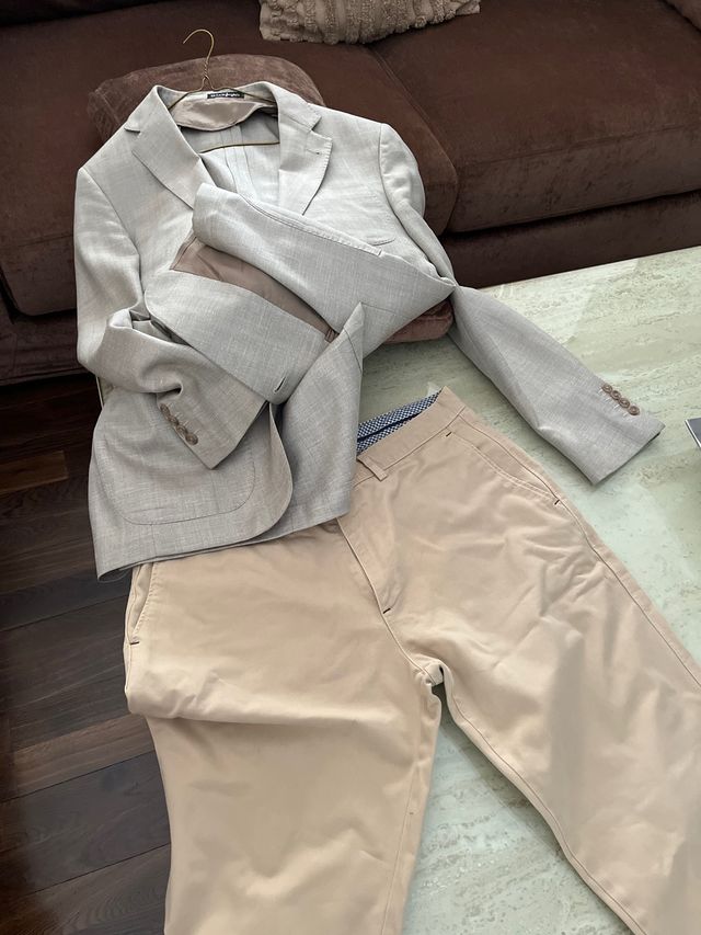 Conjunto Chaqueta y Pantalón Hombre Beige/Gris