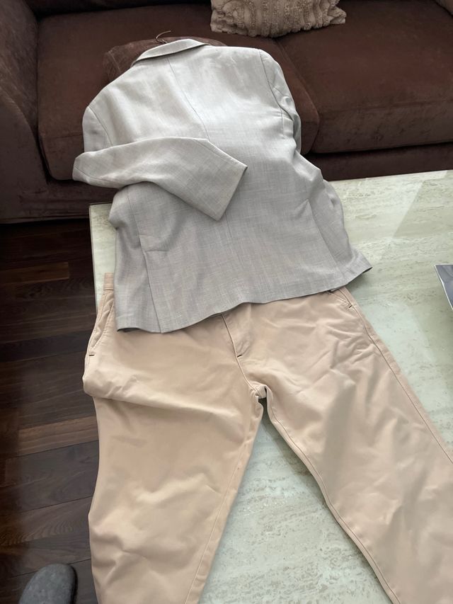 Conjunto Chaqueta y Pantalón Hombre Beige/Gris