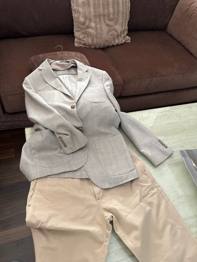 Conjunto Chaqueta y Pantalón Hombre Beige/Gris
