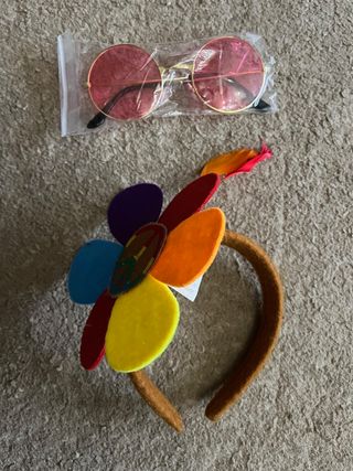 LOTE DE DIADEMA Y GAFAS PARA DISFRAZ DE HIPPIE