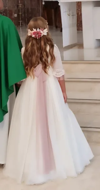 Vestido de Comunión Blanco y Rosa