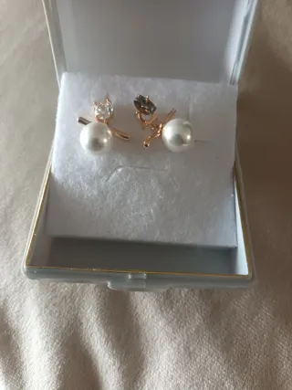 Pendientes oro con perla y circonita