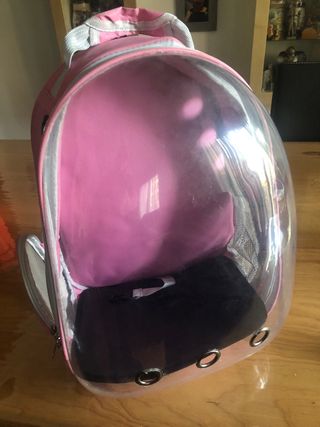 Mochila transportín para mascotas transparente