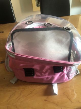 Mochila transportín para mascotas transparente