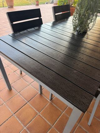 Mesa Terraza Metal y Madera Oscura