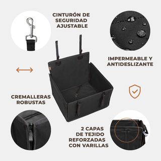 Silla Coche Perro Estable Negro/Beige