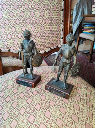 2 Statuette Guerriero Metallo Sec. XV H 21cm