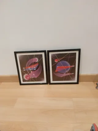 2 Cuadros Abstractos Marco Negro 31x26