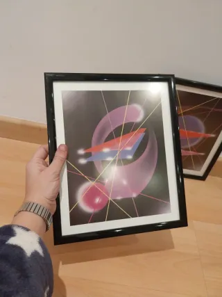 2 Cuadros Abstractos Marco Negro 31x26