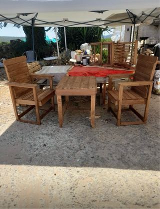 Conjunto mesa y 2 sillas madera maciza